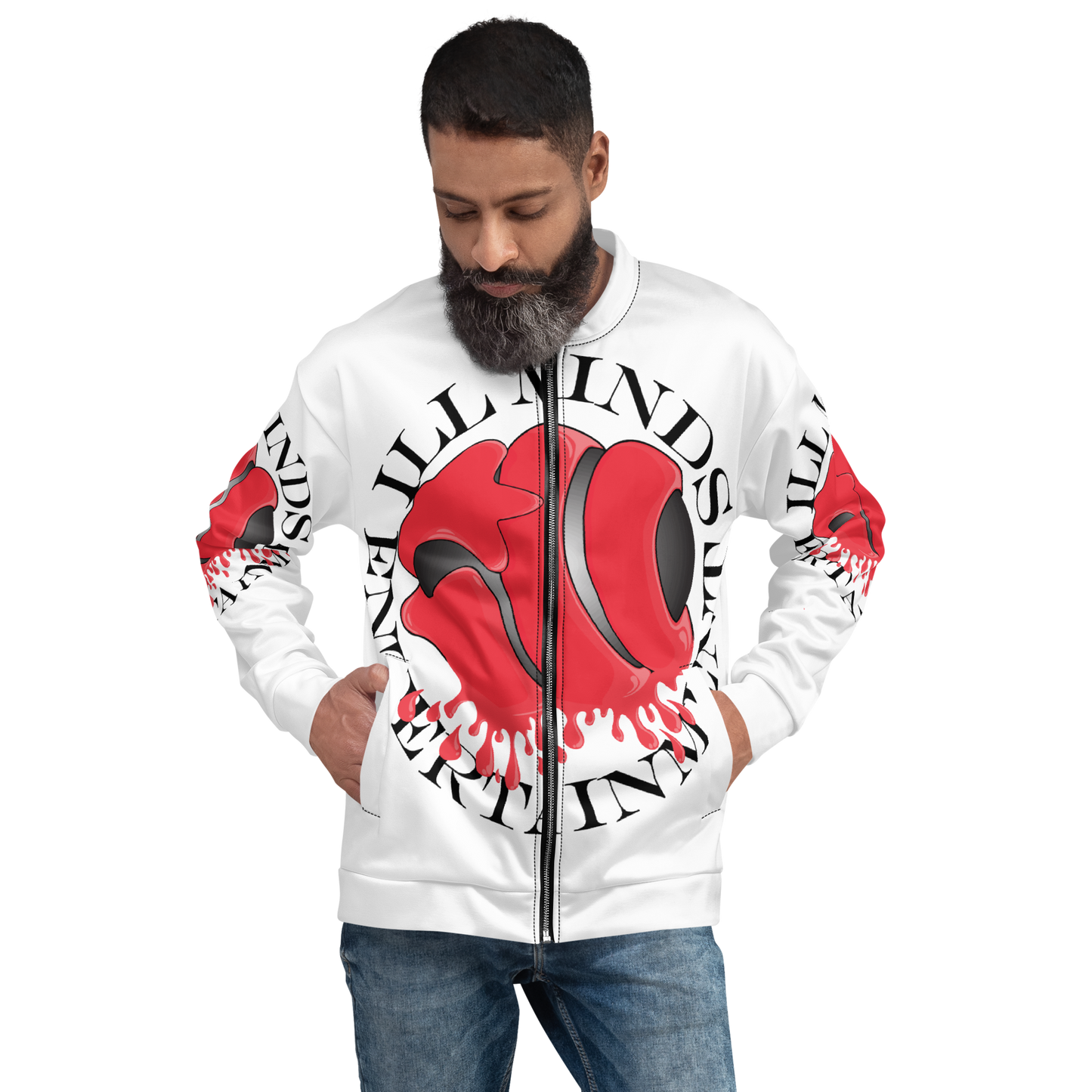 iLL Minds - Entertainment Red Drip Unisex Bomber Jacket | Bold Streetwear Statement